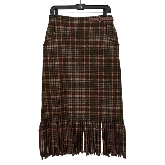 Double RL RRL Fringe Plaid Wool Skirt, Sz 4 - Picture 2 of 16